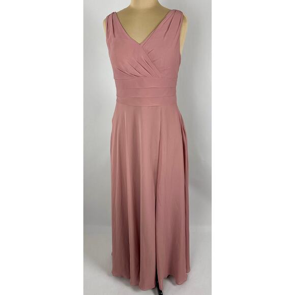 Azazie Size 10 A10 Dusty Rose Bianca A-Line Pleated Chiffon Gown Bridesmaid - Picture 5 of 14